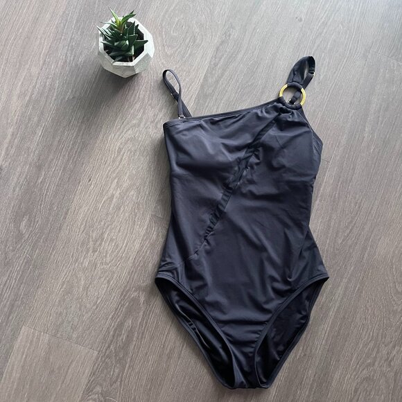 NWOT BLEU ROD BEATTIE Black "Ring Me Up" Asymmetrical One-piece Swimsuit - Picture 1 of 11